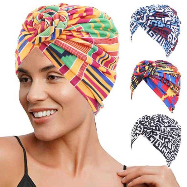 Огни африканская печать турбанская шляпа для женщин Scranchies Узел Headwrp Stretch Bandanas Party Headwear Ladies Headscarf Accessories T221007