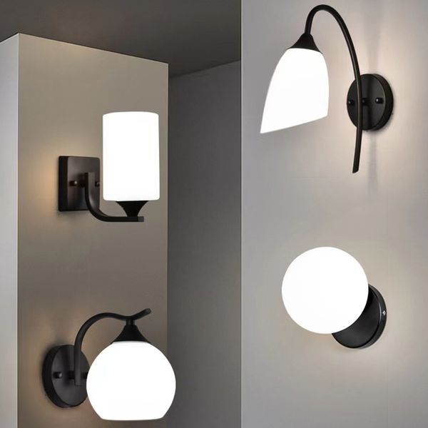 Amerikanische minimalistische weiße Glasschirm-Wandlampen, nordisches Wohnzimmer-Hintergrund-Wandleuchte, Balkon, Gang, Schlafzimmer, Nachttisch, LED-Licht