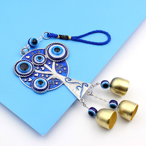 S3245 Schmuck Zubehör Baum des Lebens Emaille Evil Eye türkischen Stil Auto Anhänger blaue Augen Bronze Glocken Anhänger