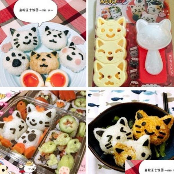 Sushi Tools Sushi Tools 3pcs/Set Rice Ball плесень мультфильм Cat Patter