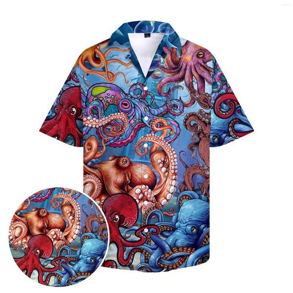 Camisas casuais masculinas 2022 3d Sea Life Printe Men Fazenda Havaiana Cola cubana para homens Hip Hop Street Manga curta de rua solta Masculino