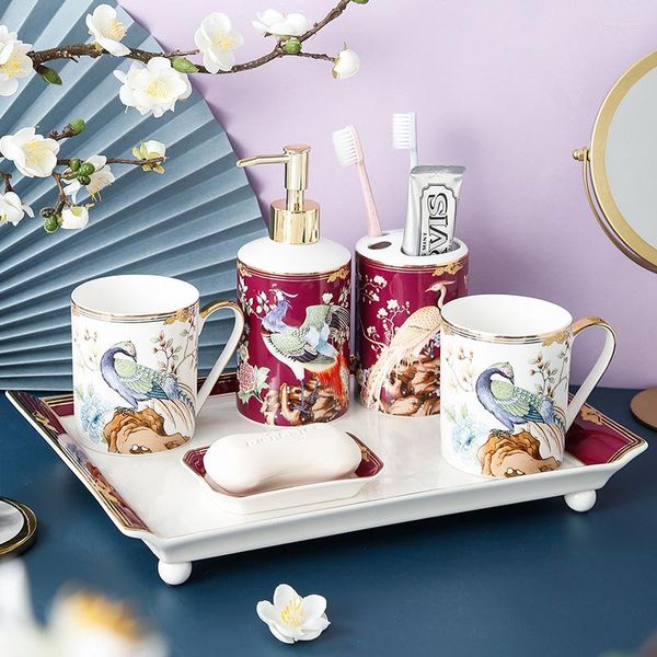 Badezubehör Set Bone China Badezimmer Wäsche Fünf -Stück Haushalt Keramik Mundwasser Hauswarming Geschenkbox