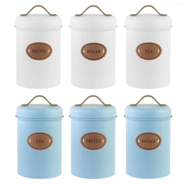 Depolama Şişeleri 3 PCS Canisters Şeker Kahve Çay Organizatör Silindir Air Sigortalı Kapaklar ile Kolay Temiz Mutfak Tanister Set