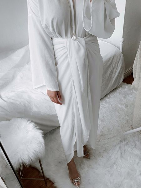 Ethnische Kleidung unter Abaya-Kleidung, 2-teiliges muslimisches Set, langes Kleid mit Wickel-Krawattenrock, Damen, bescheiden, lässig, Hijab-Robe, islamischer Dubai-Türke, 221007