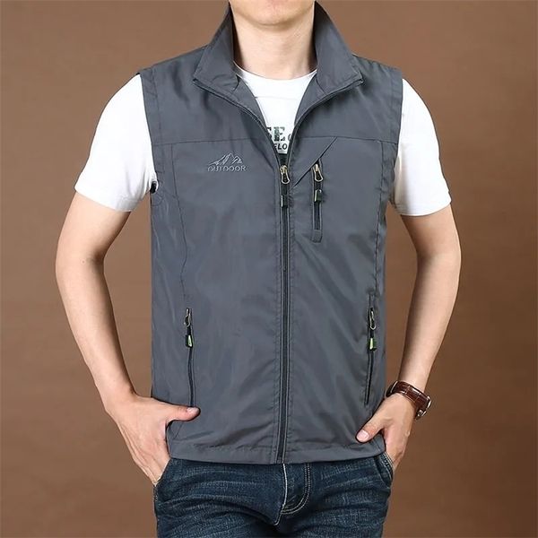 Colete masculino colete homens revestem o verão tático tacic fino casual gilet Outwearwear multi bolso de pesca viajar jaqueta jaqueta masculina chalecos 221008