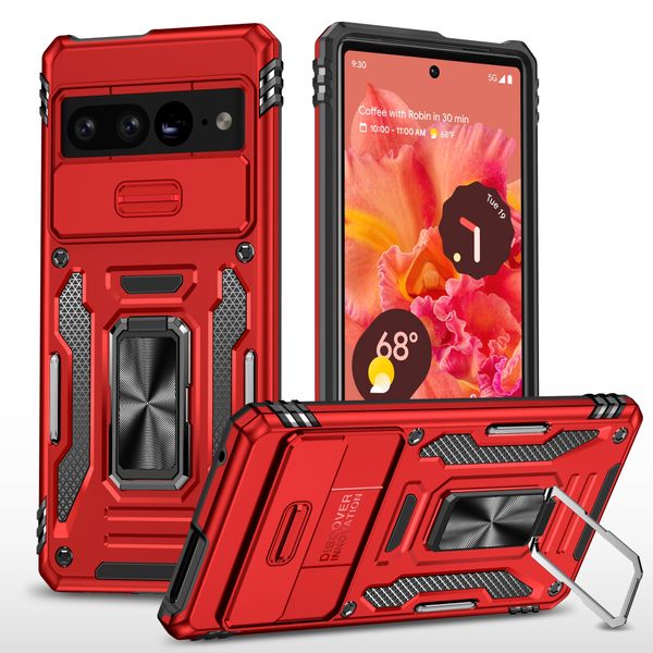 Custodie con cavalletto ibrido antiurto per anello per dito per Google Pixel 7 Pro Staffa di protezione per lente scorrevole Pixel7 Cover per telefono con armatura magnetica