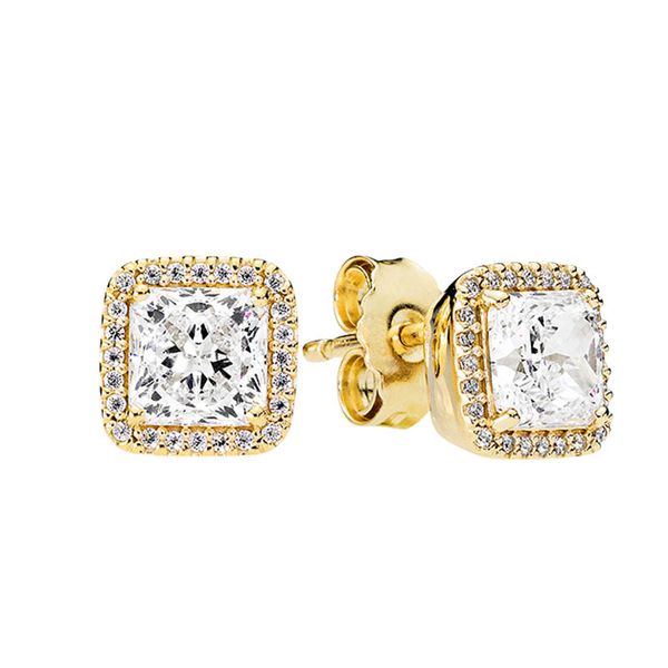 Brincos de Diamond de diamante CZ de ouro amarelo para homens com jóias originais de festas para Pandora Real Sterling Silver Girling Gift Brincho
