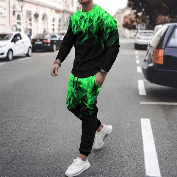 Männer Trainingsanzüge Herbst Mode Männer 2 Stück Set 3D Druck Langarm T-shirt Streetwear Casual Zwei Männliche Übergroße T-shirt Anzug G221007