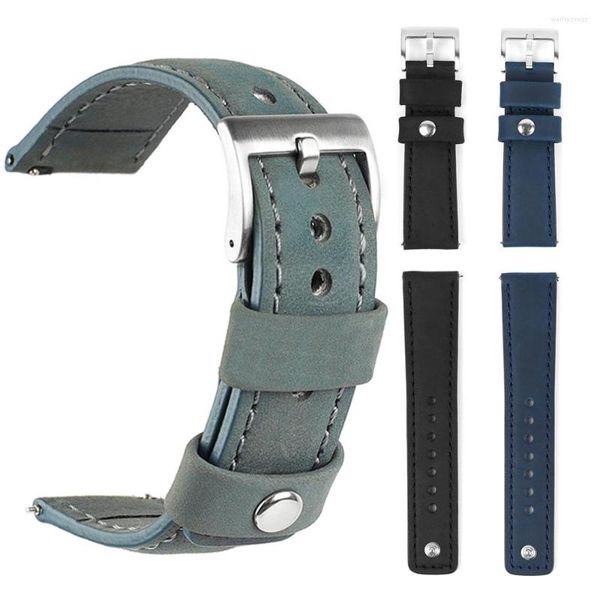 Uhrenarmbänder Crazy Horse Skin Strap Loop Locking Feature 20mm 22mm Lederband Braun Grau Schnellverschluss Ersatzgürtel