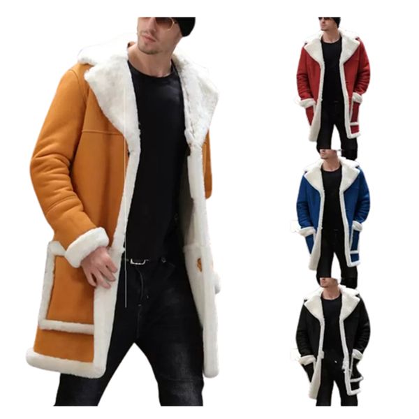 S-5xl Fashion Winter Wood Blends Collar Jaqueta para homens Men com botão único Longo de manga longa Espalhar placas de tamanho longo d3743#