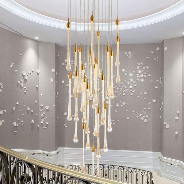 Pendelleuchten Luxus Moderne Kristall Kronleuchter Wassertropfen Treppe Goldenes Design LED-Lampe Lange Villa Lobby Hängende Beleuchtung Fixt