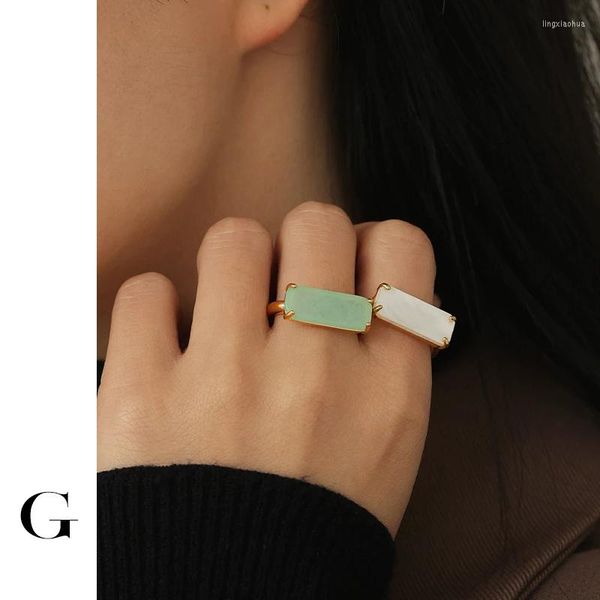 Anelli a grappolo GHIDBK Elegant Lady Rectangle Natural Stone For Women Multi Color Temperament Impilabile Finger Ring Shell Chunky Jewelry