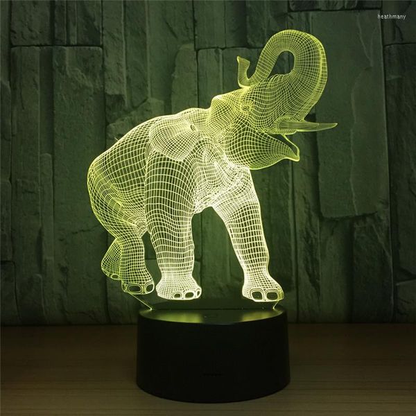 Nachtlichter, 3D-Lampe, LED-Licht, Zoo, Tanz, Elefant, Actionfigur, 7 Farben, TouchTable-Dekoration, optische Täuschung