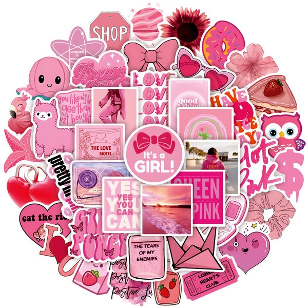 50 pezzi simpatico cartone animato ragazze rosa adesivi laptop scrapbook bagaglio telefono frigorifero chitarra diario decorazione adesivo decalcomania