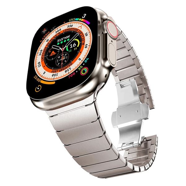 Iwatch Ultra 49mm Paslanmaz Çelik kayış Apple Watch 8 41mm 45mm Bant 42/44mm 38mm 40mm Bağlantı Bilezik metal Kelebek toka Kordonlu Saat Fit iwatch Serisi 7 6 SE 5 4 3 2 1