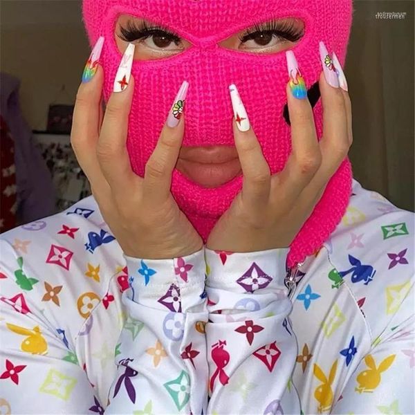 Beralar Katı Balaclava Hat Beanie Cap Unisex 3 Delik Yün Örme Kış Sıcak Partisi Komik Riskten Korunma Açık Spor Tam Yüz Maskesi