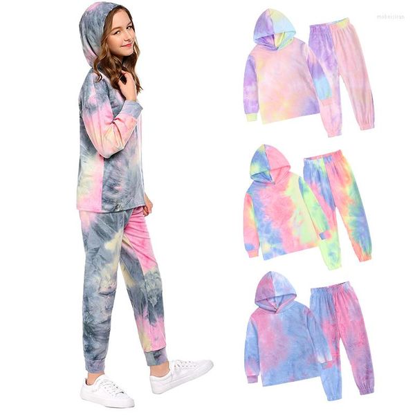 Set di abbigliamento Tie Dye Outwear Completo per bambini Salopette Ragazze Ragazzi Neonati Stampa Abbigliamento per bambini Felpe con cappuccio Giacche Pantaloni 2 pezzi