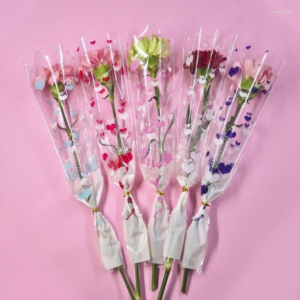 Confezione regalo da 100 cuori piccoli, sacchetto di rose singole, garofani, semplice scatola per feste in plastica trasparente, a forma di cuore, fiore decorativo