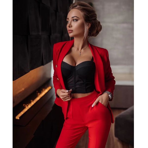 Abiti da donna Blazer Drop Ship Pantaloni rosa rossi Completi da donna Business Classic Oro Doppio petto Blazer con bottoni Pantaloni Due pezzi Abiti blazer formali 221008