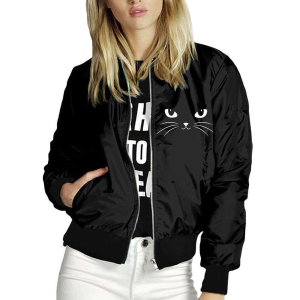 Giacche da donna 2021 Giacche da donna Retro Animal stampato Ladies Zipper Up Bomber Outwear Autunno Manica lunga Sottile Sottile Casual Tasca Biker Cappotti T221008