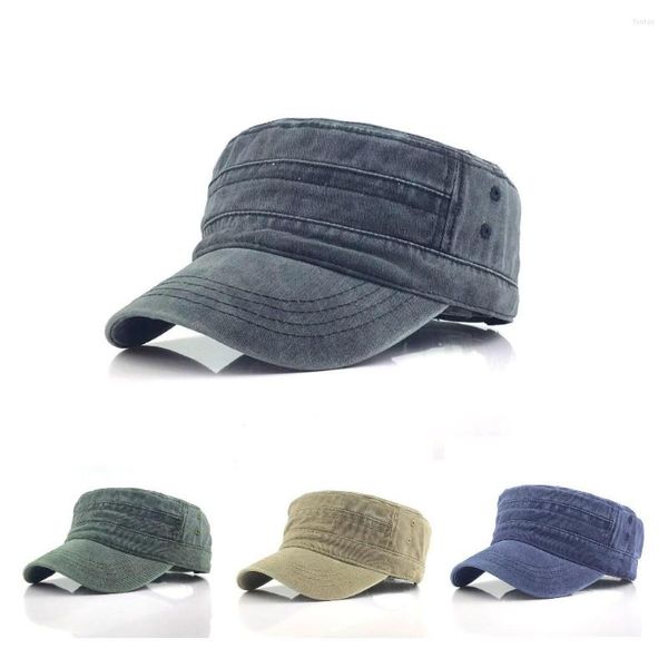 Boinas 1pc de cor sólida Cap do exército masculino Militar Ajustável Estilo clássico plano clássico Casual Casual