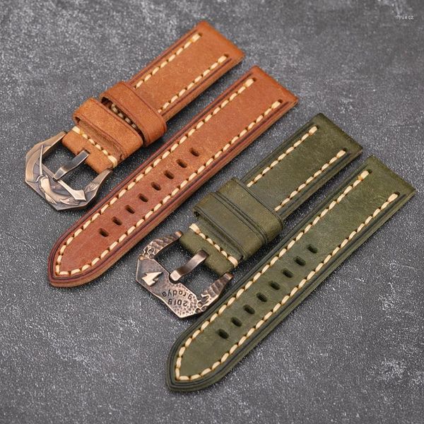 Watch Bands handgefertigt Pueblo Leather Watchband 20 22 24 26 mm geeignet f￼r Bronzezubeh￶r Retro -Stil -Gurt