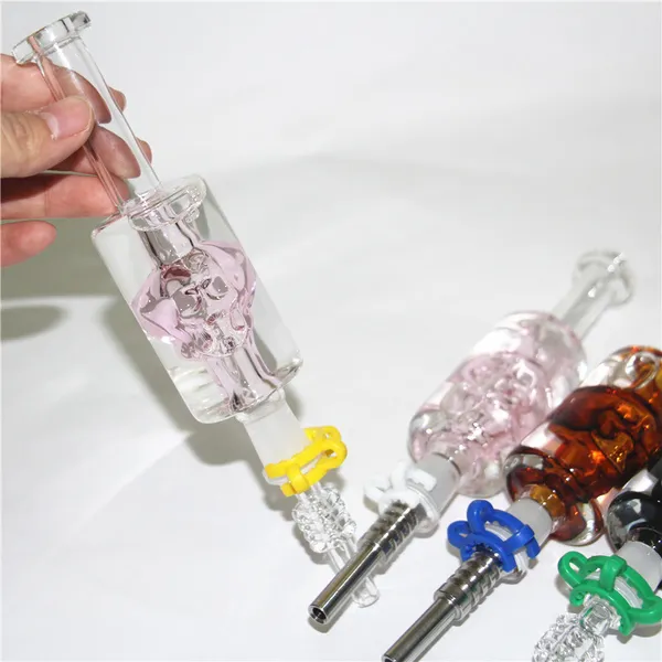 Narghilè Mini glicerina liquida Kit nettare teschio quarzo dab paglia Tubi di acqua di vetro bong pipa da fumo Oil Rigs cera per strumenti dabber