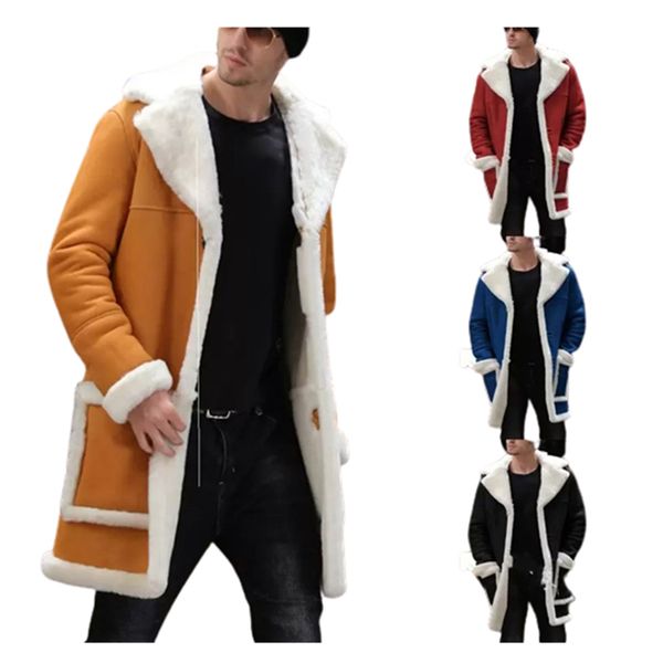 S-5xl Fashion Winter Wood Blends Collar Jackets para homens quentes de botão único de manga longa engrosse mais camadas longas D3743#