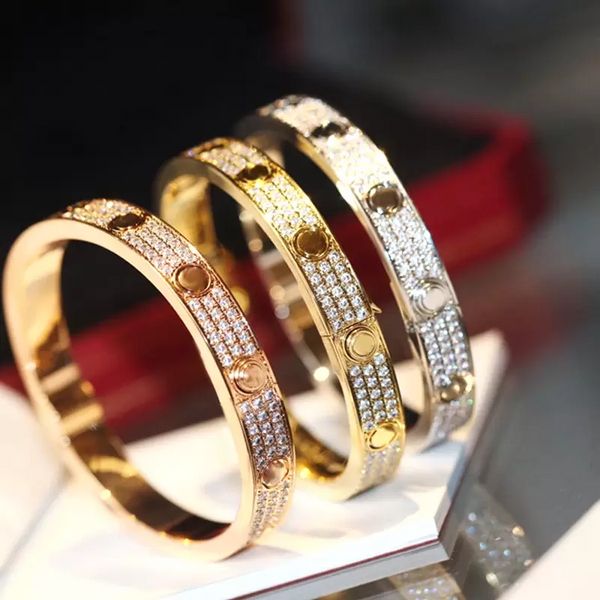 Love full diamond bangle cacciavite bracciale donna coppia diamanti dorati Braclet gioielli moda regalo di San Valentino per matrimonio proposta fidanzata con scatola