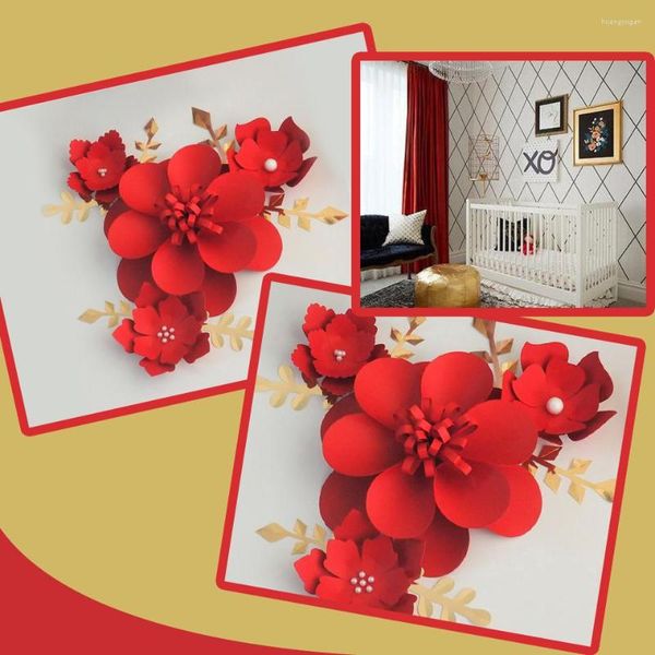 Декоративные цветы ручной красный цвет легко сделанные бумажные золотые листья, установленные для детской настенной деко деко -душевой комнаты для девочек на фоне видео