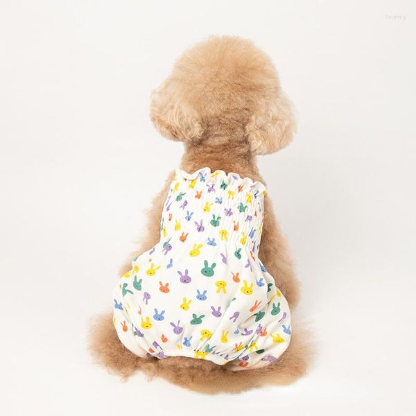 Abbigliamento per cani Primavera Estate Vestiti per animali Cotone Stampa a colori Bretelle Pantaloni Gamba larga Costumi Kawaii