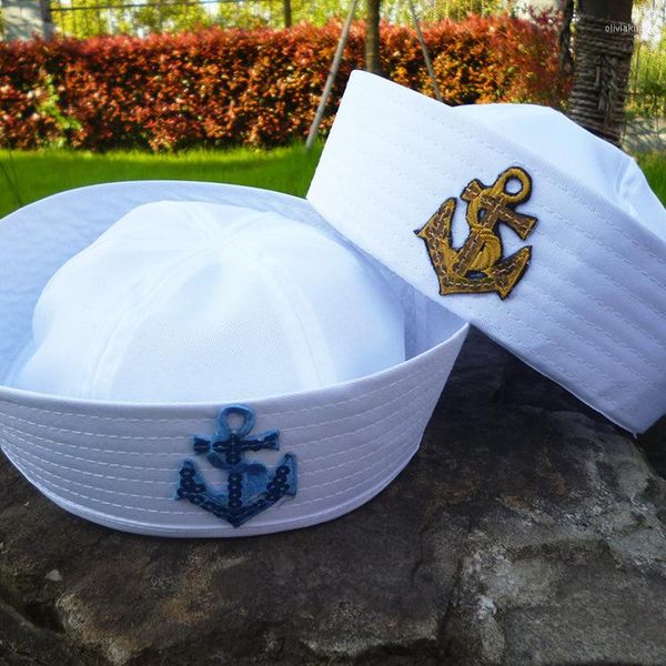 Berretti Bianco Bambino Marinai Cappello da capitano di barca Cappello da marinaio blu scuro con ancoraggio Cappelli militari in costume nautico per la nautica da diporto