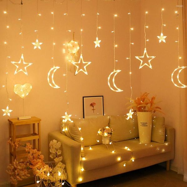Strings Mond Stars LED Vorhangschnur Licht Weihnachtsmärchenmärchen Lampe Hochzeitsfeiertagsfamilie Gartenparty Dekoration US/EU/UK/AU Plug