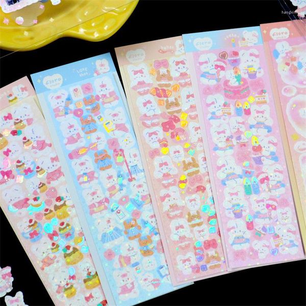 Confezione regalo cartone animato simpatico orso animale adesivo laser carta idolo fai-da-te materiale per scrapbooking adesivi per cancelleria deco forniture d'arte Kawaii