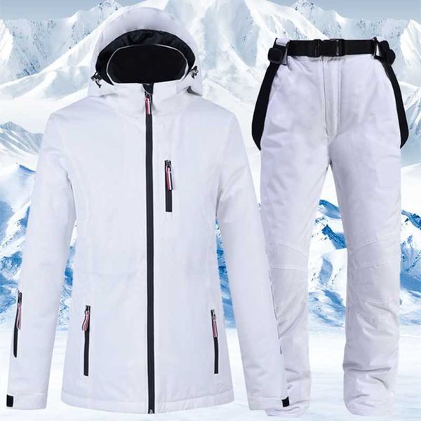 Ternos de esqui novos -35 graus femininos de esqui jaqueta de snowboard de snowboard de inverno à prova d'água de neve à prova d'água Use jaqueta de esqui térmica e calça de neve tira l221008