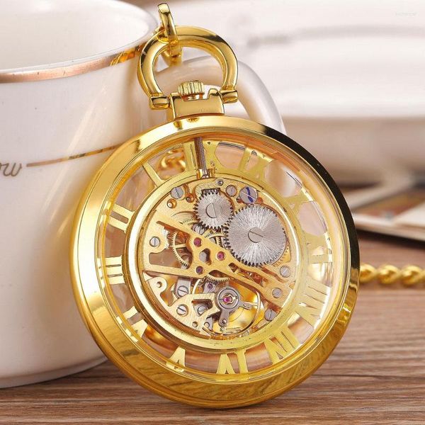 Orologi da tasca Steampunk orologio meccanico da taschino con catena pendente scheletro trasparente in metallo cavo orologio vintage da uomo Relogio De Bolso