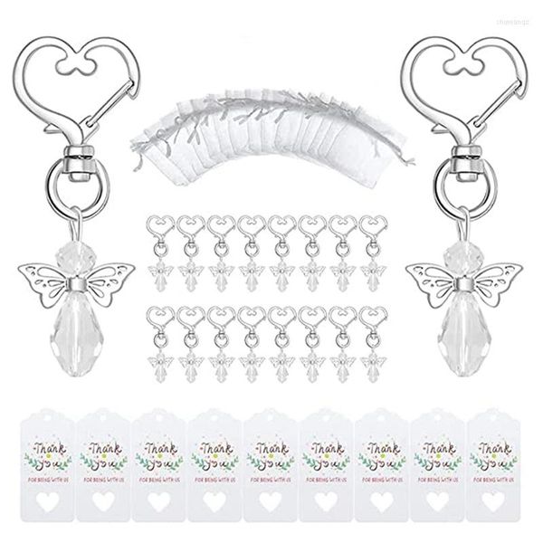 Keychains 40 conjuntos de cristal com borboleta com chave de casamento em forma de coração Sacos de presentes e tags de agradecimento