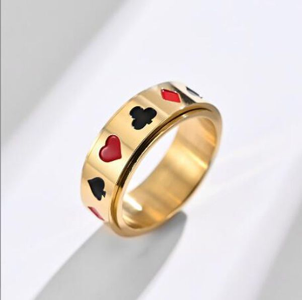 Anello di poker Titanio in acciaio inossidabile Ace of Spades Ring Gothic Biker Tribe Spinner Rings for Anxiety for Men Women Giocando carte Lucky Gambling Band Times 7-12