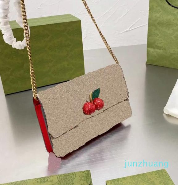 Mini Classic Retro Damen Kirschbrieftaschen Braunes Leder 18 cm Laddy Handtasche Portemonnaie Leder Messenger Bag Modedesigner 2022