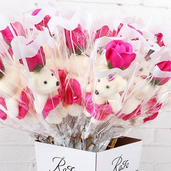 Декоративные цветы 20pc мыло роза плюшевый мишка цветочные цветы ручной валентин