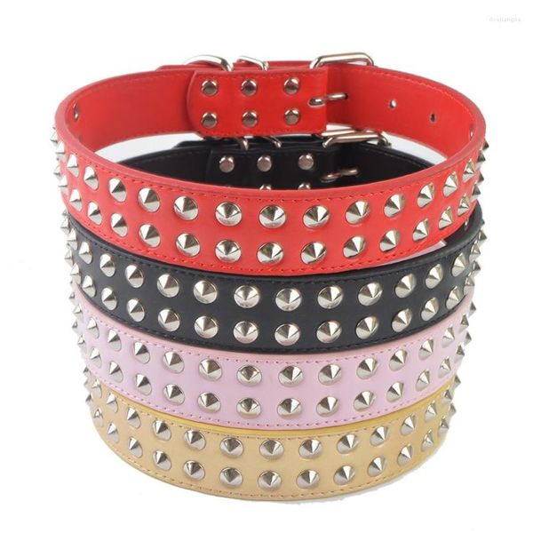 Hundehalsbänder Mode Spikes Nietenhalsband Rosa Pu-Leder für mittelgroße Hunde Heimtierbedarf Einstellbar 18-22''