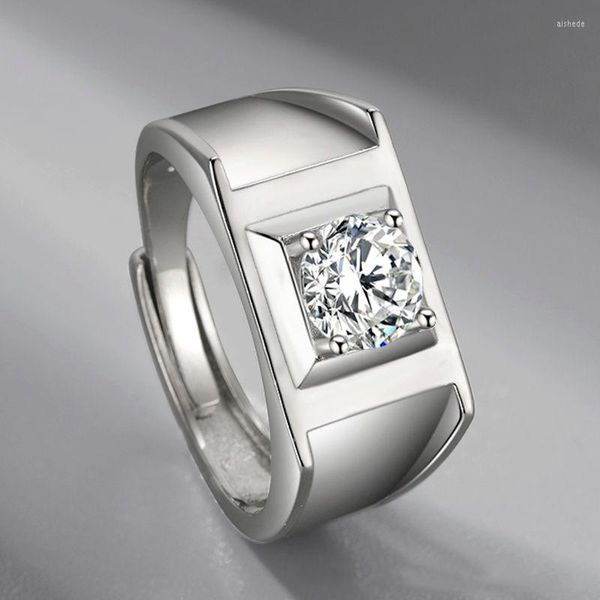 Fedi nuziali color argento placcato platino squisito anello con zirconi scintillanti in moissanite dal design unico, gioielli nobili maschili da lavoro