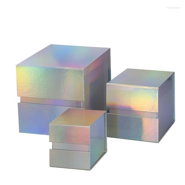 Caixa dobrável de alta qualidade do embrulho de presente de alta qualidade com tampa de aba para embalagens caixas de armazenamento quadrado impressão de holograma de produtos de negócios
