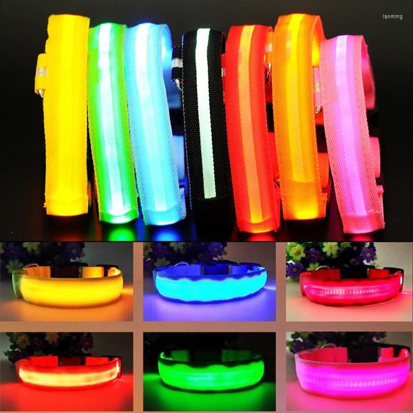 Colarinhos para cães lideraram a trela e o colarinho brilhante 3 modos Pet Rope Night Segurança de nylon ajustável chumbo para pequenos cães grandes grandes iluminados