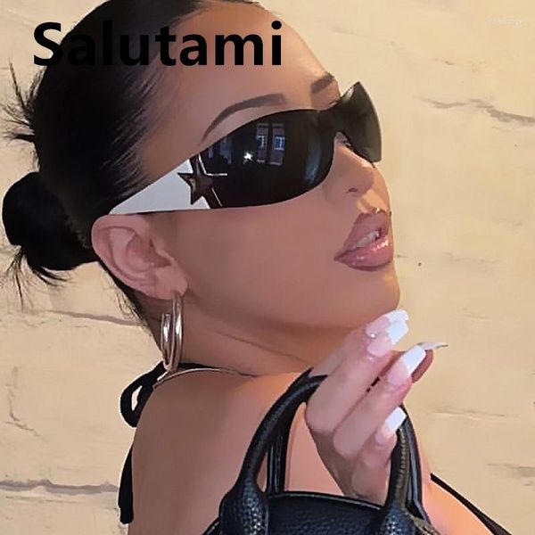 Occhiali da sole Ins Steampunk Y2K Per le donne Moda One Piece Senza montatura Star Rivet Occhiali da sole Uomo Punk Hip Hop Shades Shield Eyewear