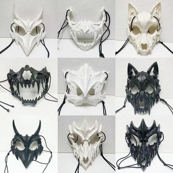 FESTIDAS DE FESTIDAS Máscara óssea Halloween Máscaras assustadoras de dentes longos demônios samurai cosplay de máscaras de mascaras de carnaval adereços