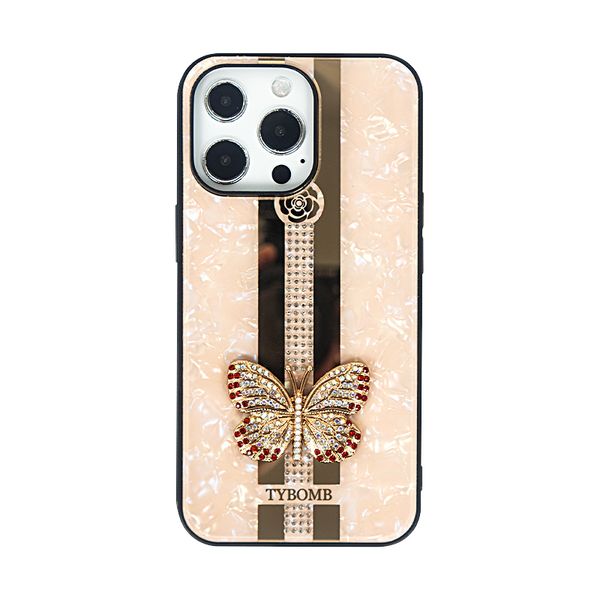 Butterfly Love Bracket, com suporte de anel de diamante, designer de estilista para iPhone 14 13 12 11 Capas de telefone celular pro máximo