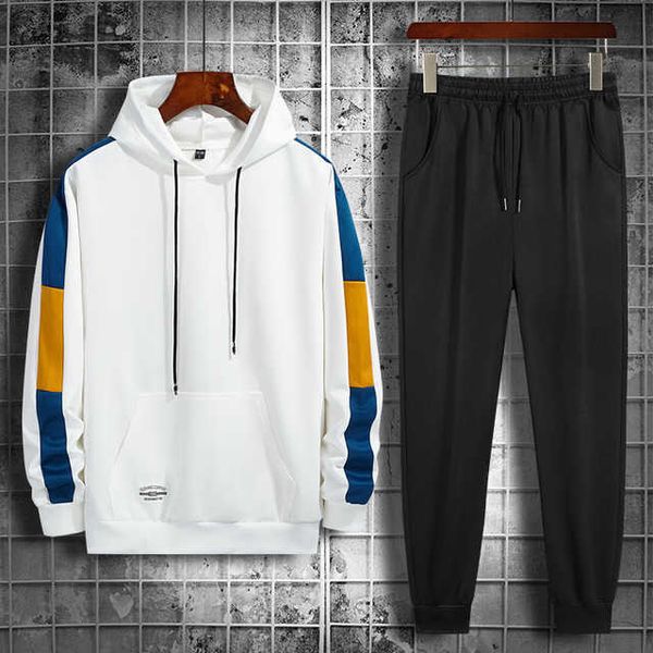 Herren-Trainingsanzüge Herren-Trainingsanzug Jogginganzug Side Splice Hoodies Set Männliche Fleece-Hoodies Hosen Workout Zweiteilige Sets Gym Sportswear-Bekleidung G221010