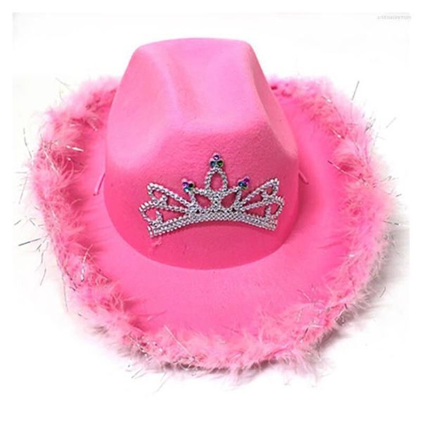 Berretti E9LC Cappello da cowboy rosa con occhiali da sole a forma di cuore e velo da cowgirl per bambine