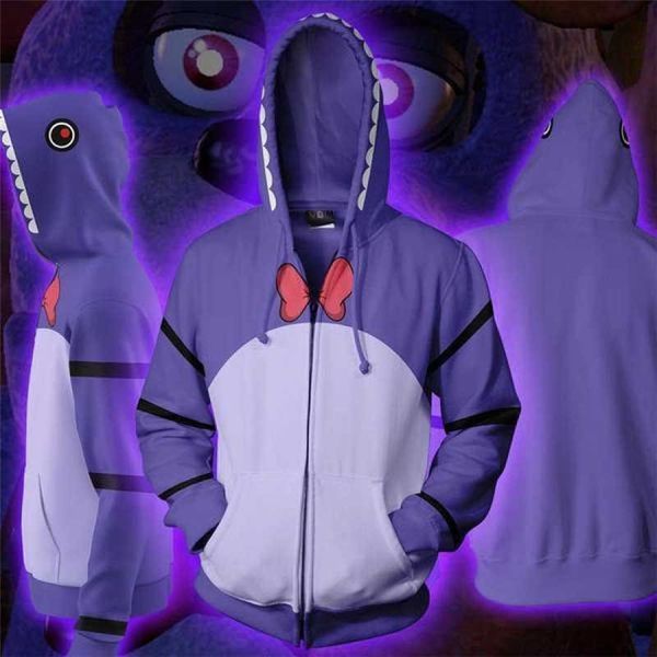 Moletom moletons masculinos fnaf cosplay vêm capuz harm urso impressão casaco de casaco outono inverno engraçado com capuz g221008